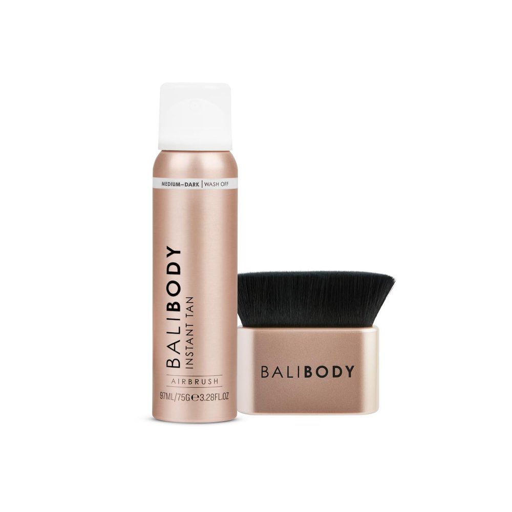 Bali Body Medium to Dark Instant Tan + Brush Bundle | Skin Perfecting Aerated Spray, Flawless Airbrushed Bronzed Finish + Washable Self-Tanning Reusable Accessory Tool | Vegan & Cruelty-Free
