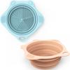 2PC Foldable Silicone Makeup Brush Cleaner Pad Bowls, YalsFTY Portable Mat Scrubber Cleaning Tool for Makeup Brushes (Khaki and Blue) view 1