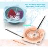2PC Foldable Silicone Makeup Brush Cleaner Pad Bowls, YalsFTY Portable Mat Scrubber Cleaning Tool for Makeup Brushes (Khaki and Blue) view 2