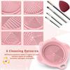 2PC Foldable Silicone Makeup Brush Cleaner Pad Bowls, YalsFTY Portable Mat Scrubber Cleaning Tool for Makeup Brushes (Pink and Green) view 3