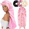 1+3 Long Satin Bonnets with Scrunchies for Women Sleeping, Double Layer Large Braid Bonnet with Tie Band, F view 1