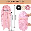 1+3 Long Satin Bonnets with Scrunchies for Women Sleeping, Double Layer Large Braid Bonnet with Tie Band, F view 2
