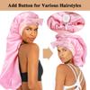 1+3 Long Satin Bonnets with Scrunchies for Women Sleeping, Double Layer Large Braid Bonnet with Tie Band, F view 3
