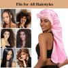 1+3 Long Satin Bonnets with Scrunchies for Women Sleeping, Double Layer Large Braid Bonnet with Tie Band, F view 4