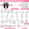 164PCS Body Septum Piercing Kit with 14G/16G/18G/20G Piercing Needles Piercing Jewelry and Tools for Ear Nose Belly Button Nipple Lip Cartilage Eyebrow Tongue Navel Piercing Kit for All Piercings view 2