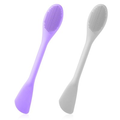 Amabro 2PCS Manual Facial Cleansing Brush, Silicone Facial Mask Applicator 2 in 1 Face Mask Brush Face Scrubber Tool for Exfoliating Massaging Makeup Skincare Removal(Purple, Gray)