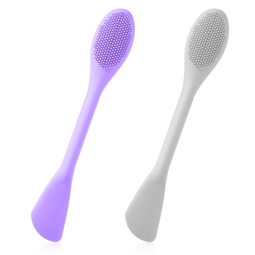 Amabro 2PCS Manual Facial Cleansing Brush, Silicone Facial Mask Applicator 2 in 1 Face Mask Brush Face Scrubber Tool for Exfoliating Massaging Makeup Skincare Removal(Purple, Gray)