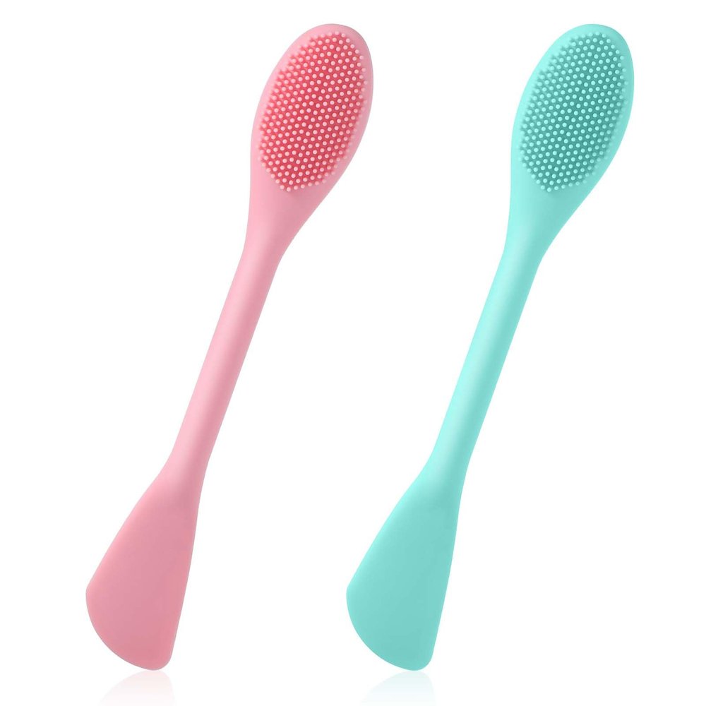 Amabro 2PCS Manual Facial Cleansing Brush, Silicone Facial Mask Applicator 2 in 1 Face Mask Brush Face Scrubber Tool for Exfoliating Massaging Makeup Skincare Removal(Pink, Green)