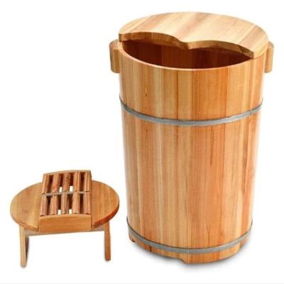 BMPAALN Solid Wood Foot Tub, Foot Baths Wood Foot Tub, Family Massage Foot Tub, Smooth and Delicate Pedicure Bucket Foot Bath Spa Bowl for Feet Stress Relief, Brown