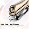 ILLFER Toe Nail Clippers for Seniors, 360 Rotating Long Handle Fingernail Clipper Ergonomic Nail Cutter for Men Women Premium Steel Nail Trimmer with Glass Nail File for Thick Toenails (Gold) view 2