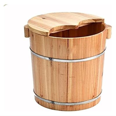 BMPAALN Solid Wood Foot Tub, Foot Baths Wood Foot Tub, Wooden Foot Basin Reducing Stress Woody Foot Bath Barrel Tub with Cover Foot tub Thickening Footbath with Massage Foot Bath