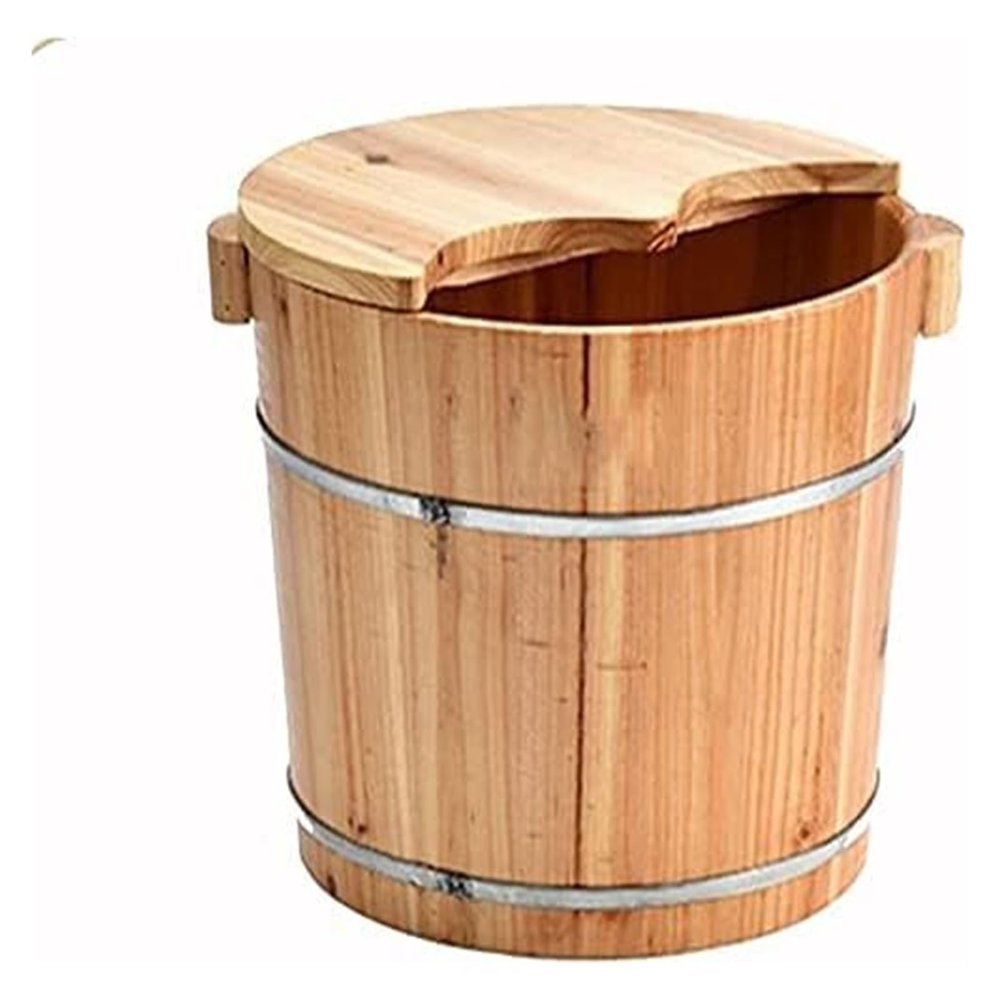 BMPAALN Solid Wood Foot Tub, Foot Baths Wood Foot Tub, Wooden Foot Basin Reducing Stress Woody Foot Bath Barrel Tub with Cover Foot tub Thickening Footbath with Massage Foot Bath