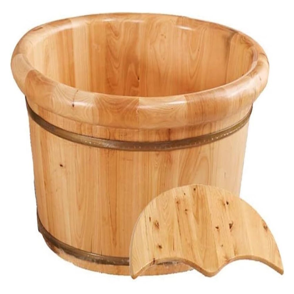 BMPAALN Solid Wood Foot Tub, Foot Baths Wood Foot Tub, Wooden Foot Basin Electric Foot MassagersHousehold Small Wooden Foot Bath Bowl, with Lid Wellness Foot Bucket,