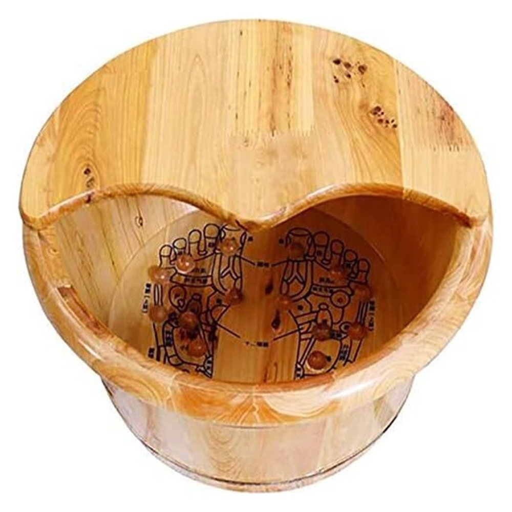 BMPAALN Solid Wood Foot Tub, Foot Baths Wood Foot Tub, Wooden Foot Basin Household Gift Wood Foot Soaking Bucket Bucket Foot Spa Tub Durable Foot Basin with Lid for Soaking Feet Massager Foot Tub