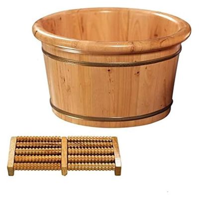 BMPAALN Solid Wood Foot Tub, Foot Baths Wood Foot Tub, Wooden Foot Basin Electric Foot MassagersBeauty Salon Wooden Foot Bath Barrel, with Massager Insulation Wood Foot Tub,