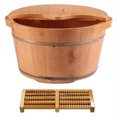 BMPAALN Solid Wood Foot Tub, Foot Baths Wood Foot Tub, Wooden Foot Basin Electric Foot MassagersOld Oak Barrel Foot Bath Barrel, with Lid with Massager Wooden Foot Basin,
