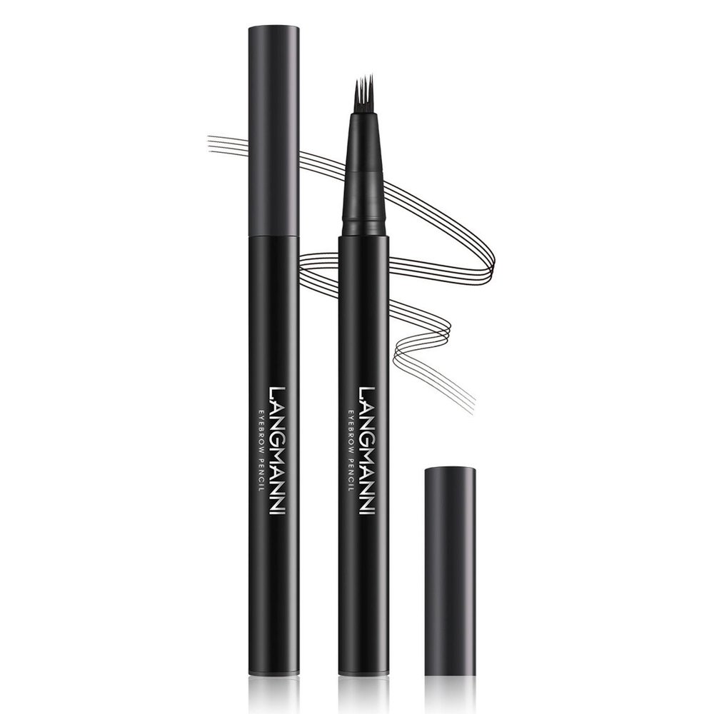 4-Tip Eyebrow Pencil, Upgraded 3D Waterproof and Sweat-proof Microblading Eyebrow Pencil Contouring Pen with 4 Fork, Long-Lasting Eyebrow Brush Microblade Eyebrow Pencil for Women (black)