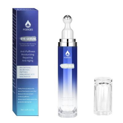 Eye Serum with 8% Caffeine 8% Retinol Hyaluronic Acid Niacinamide peptides for Puffy Bags Fine Lines Dark Circles Wrinkles, Under Eye Cream with 360 Roller Massage Ball, 0.5 fl. oz