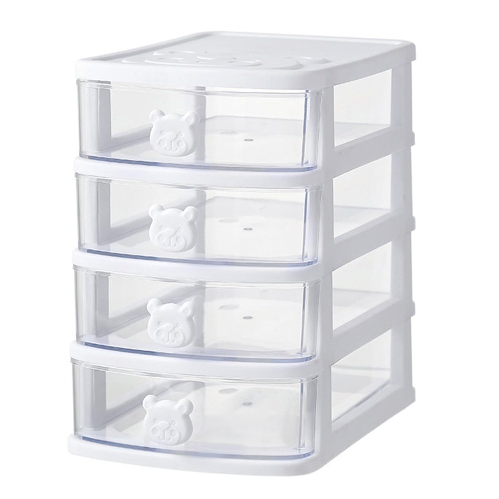 Desk Organizer with 4 Drawers, Makeup Organizer Cute Bear Handle Drawer Organizer Stackable Desktop Drawer Mini Containers Countertop Storage Box for Dormitory Office Home