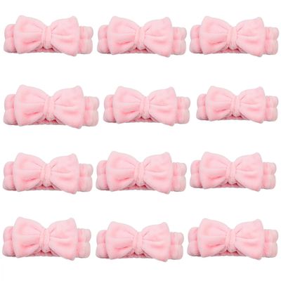 Tomolucky Direct 12pcs Spa Headband Soft Bowknot Spa Hair Band Coral Fleece Headband Makeup Headbands for Face Washing Skin Care Shower Yoga Headwraps for Women Girls (Pattern B)