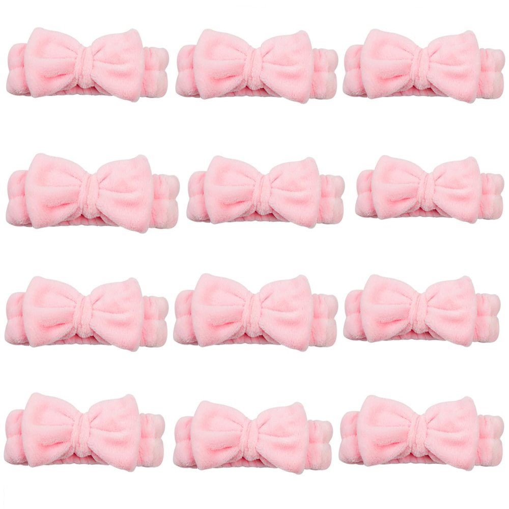 Tomolucky Direct 12pcs Spa Headband Soft Bowknot Spa Hair Band Coral Fleece Headband Makeup Headbands for Face Washing Skin Care Shower Yoga Headwraps for Women Girls (Pattern B)