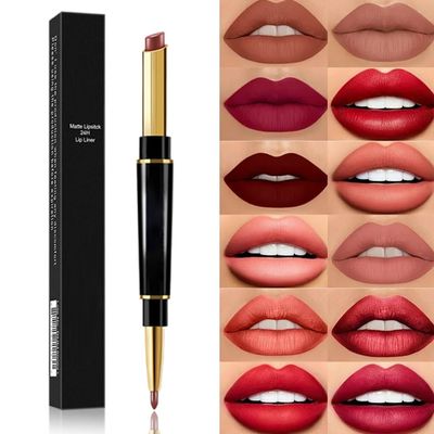 Leiteea 2-in-1 Waterproof Lipstick Lip Liner, 12 Colors Lip Liner and Lipstick Combo, Long-lasting 24 Hour Lipgloss Matte Lipstick and Lip Pencil Liners Makeup Gift Set for Girls Women (#10)