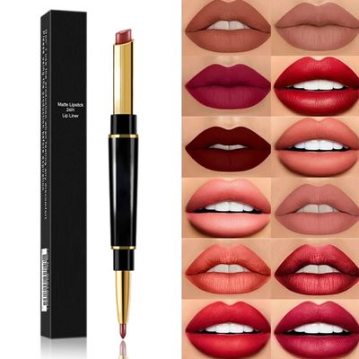 Leiteea 2-in-1 Waterproof Lipstick Lip Liner, 12 Colors Lip Liner and Lipstick Combo, Long-lasting 24 Hour Lipgloss Matte Lipstick and Lip Pencil Liners Makeup Gift Set for Girls Women (#07)