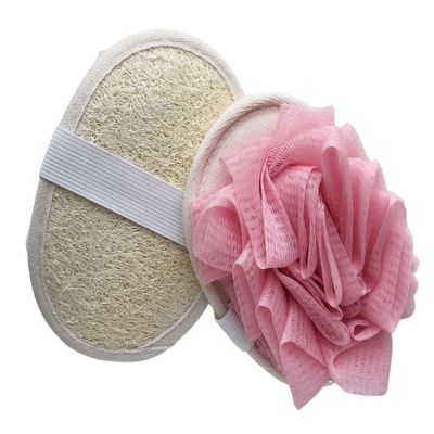 2 PCS Exfoliating Body Loofah Sponge Travel Body Natural Loofah Sponge with Elastic Hand Strap Loofah Flower Ball