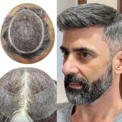 Right Hair Toupee For Men Hair Systems Lace Hairpieces Natural Looking Mens Toupee Human Hair System For Mens Hair Piece Unit 7X9#1B60#1B Off Black+60% Grey