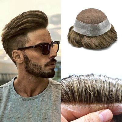 Right Hair Toupee For Men Hair Systems Lace Hairpieces Natural Looking Mens Toupee Human Hair System For Mens Hair Piece Unit 7X9#6 LIGHT BROWN