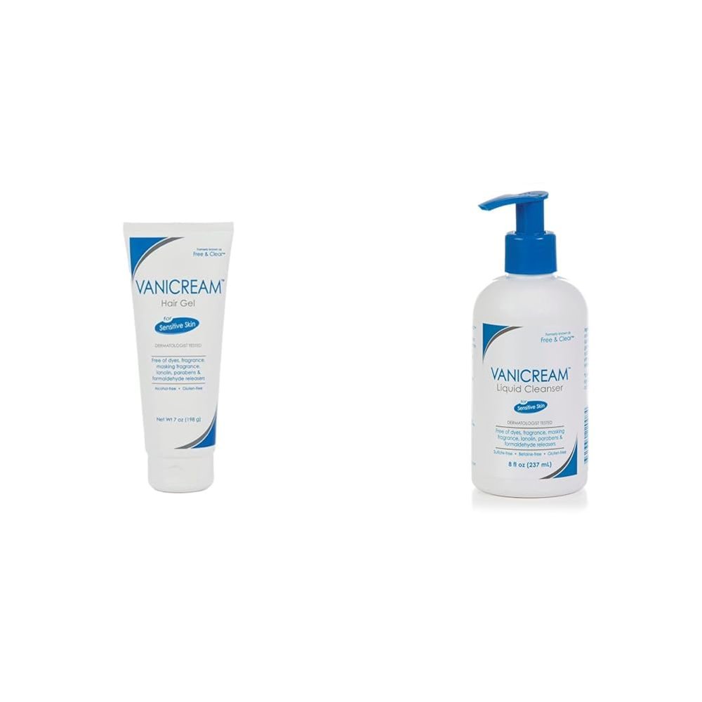 Vanicream Sensitive Skin Hair Gel 7 Oz and Facial Cleanser 8 Oz Bundle