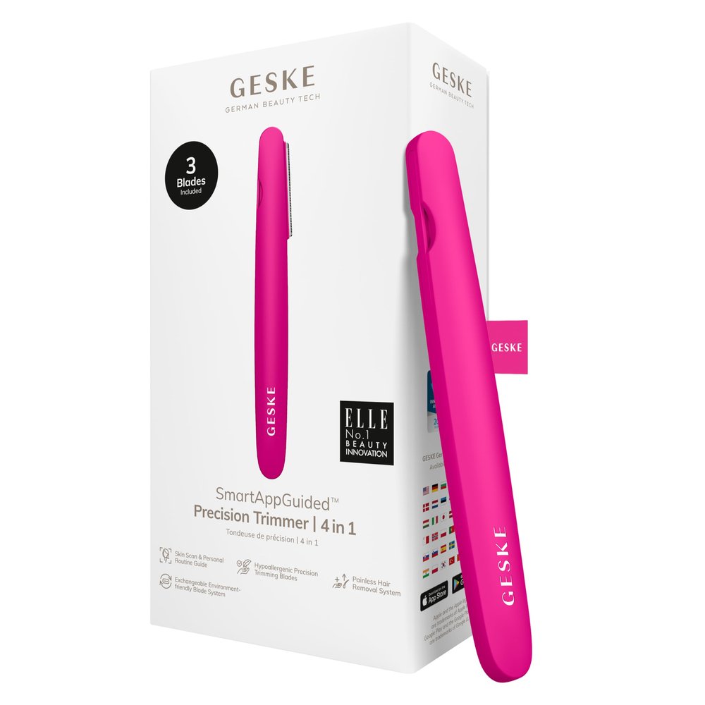 GESKE Precision Trimmer | 4 in 1 | Painless, Hygienic Hair Remover | Precise Hair Trimmer Tool | Face & Body | Men & Women | Grooming Device | Hypoallergenic, Easy-to-exchange Blades | All Skin Types