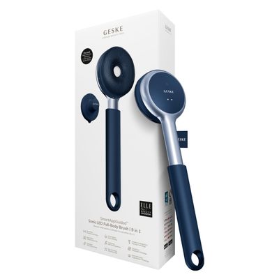GESKE LED Sonic Full-Body Brush | 9 in 1 | Body Cleansing Brush & Intensive Exfoliator with LED | with SmartSonic Pulsations | Expert Deep Cleansing & Massage | Rough Skin Remover | Adjustable Handle