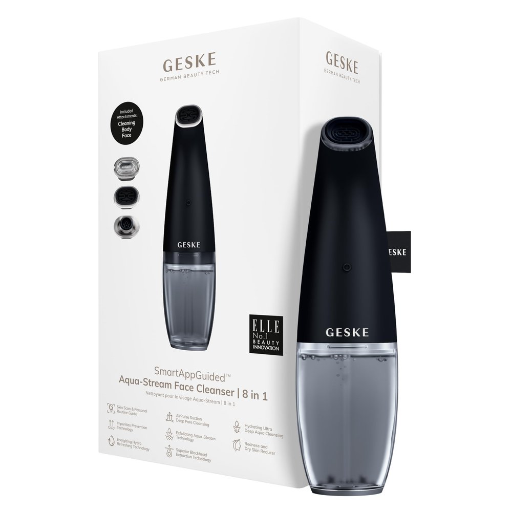 GESKE SmartAppGuided Aqua-Stream Face Cleanser | 8 in 1 | Deep Pore Cleansing | Impurities Prevention | Blackhead Extraction | Reduce Red & Dry Skin | Use with Our Aqua-Stream Solution