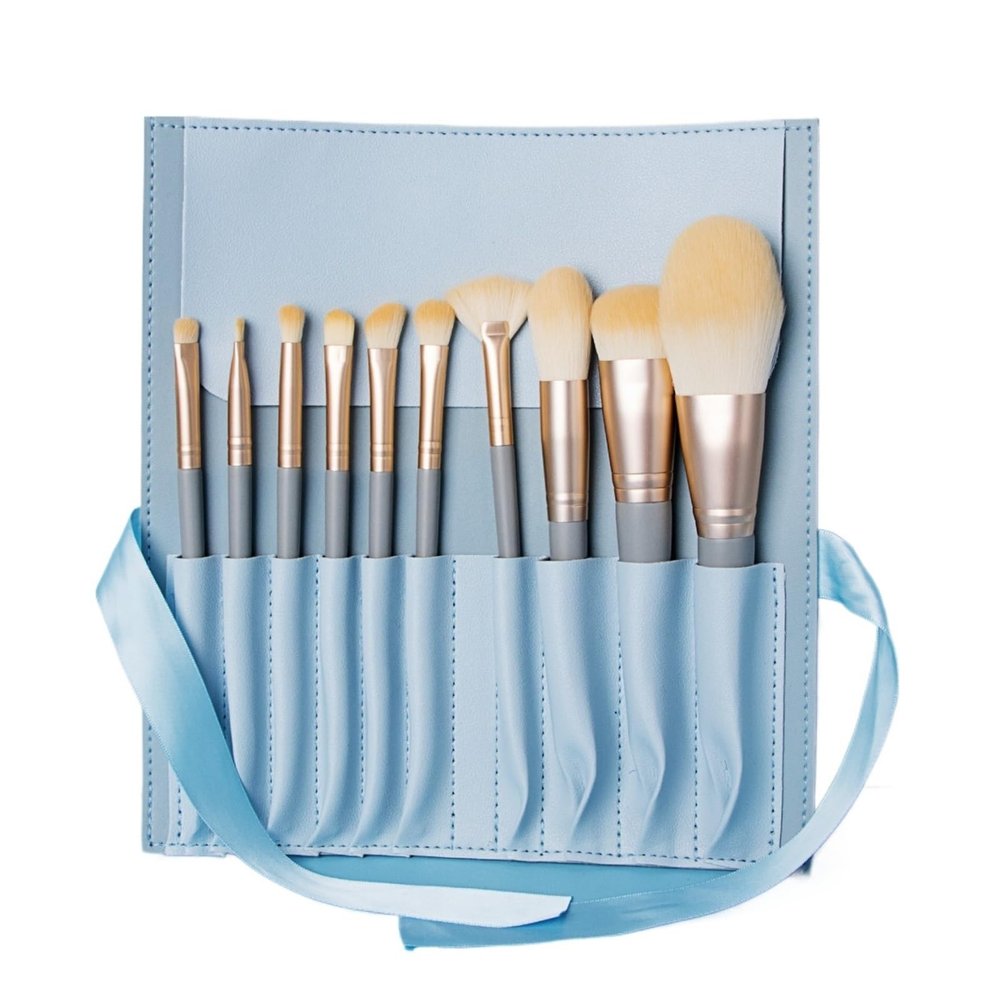 10PCS Travel Portable Soft Makeup Brushes Set Eye Shadow Foundation Powder Eyelash Lip Concealer Blush Make Up Brush Set PU Bag