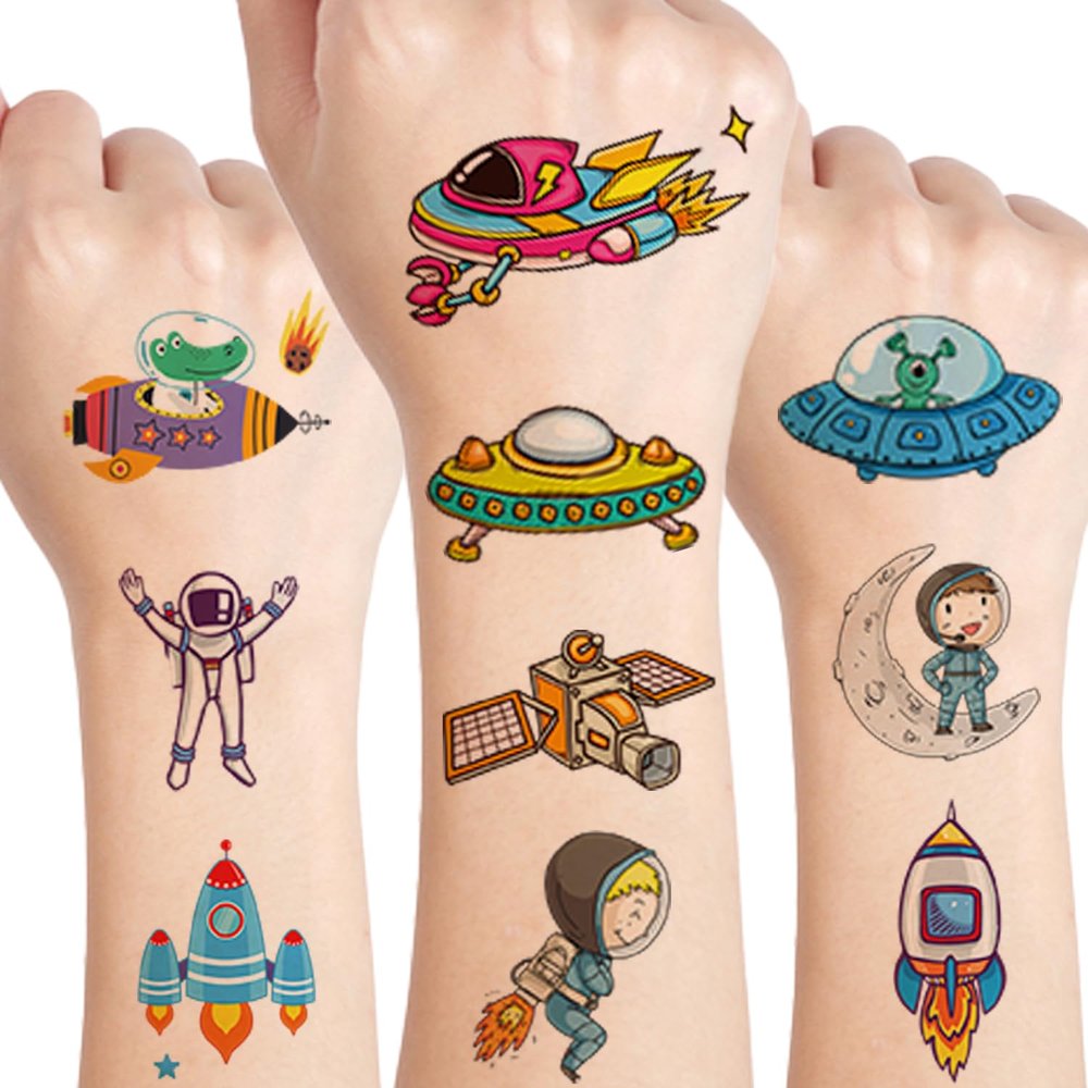UVUXO Outer Space Temporary Tattoo for kids - 98 Styles Temporary for Girls Boy Body Arm Shoulder Cute Tattoos Stickers, Birthday Party Supplies Gifts for Kids