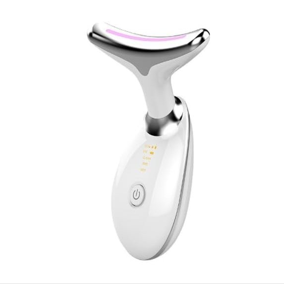 7 Color Facial and Neck Massager, Multifunctional Facial Skin Care Tool, Face Neck Massager for Daily Skin Care Routine, White