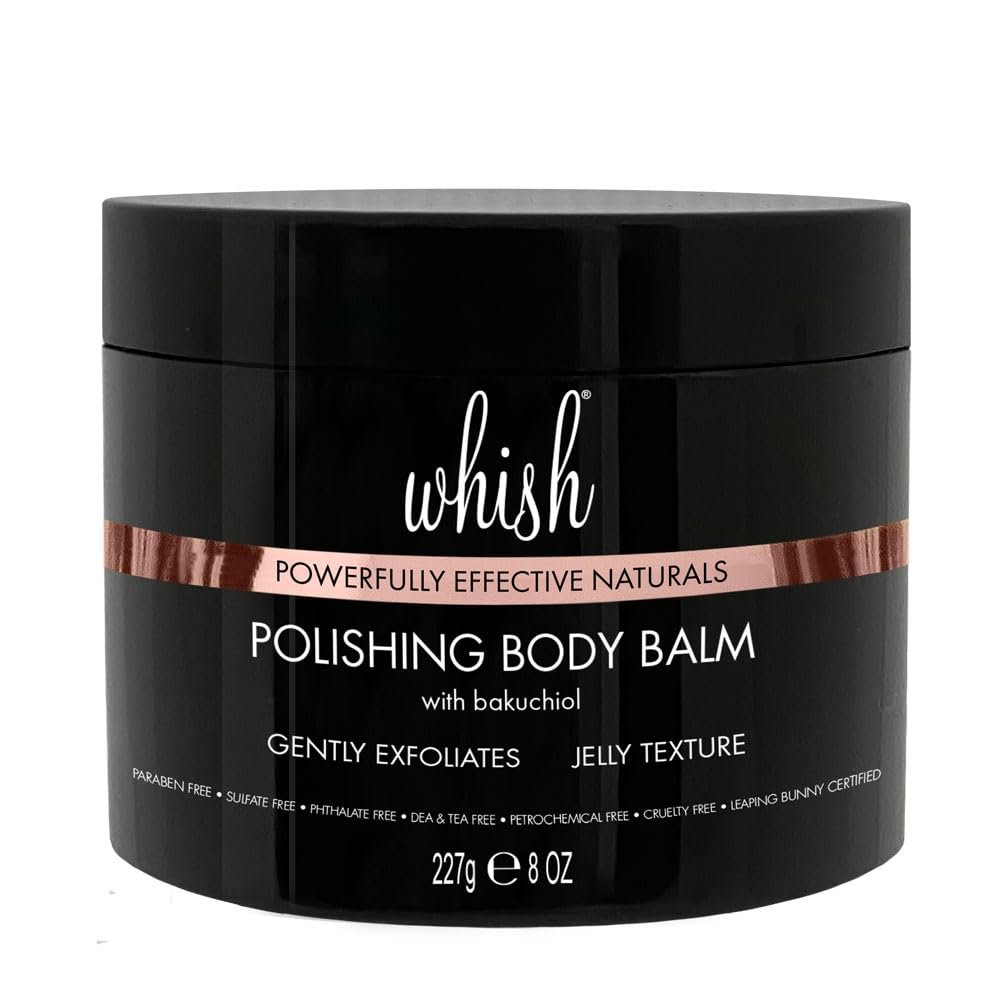 Whish Polishing Body Balm - Bakuchiol, Antioxidant-Rich, Detoxifying Charcoal, Natural Exfoliants, Jasmine & Freesia Scent, 8oz