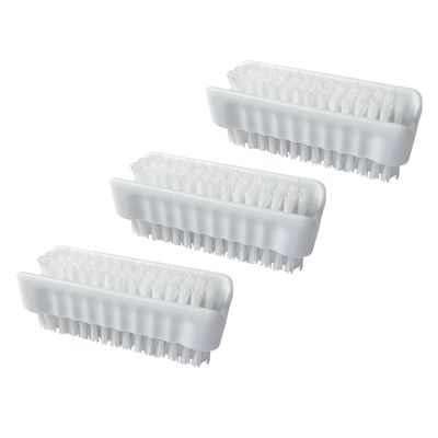 LOLA Classic Hand & Nail Brush, 2 Sided - 3 Pack, Soft & Stiff, Long-Lasting, Comfortable No-Slip Grip, Cleans Hands & Fingernails, White