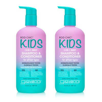 Eco Chic KIDs 2 In 1 Shampoo & Conditioner - Kids Shampoo And Conditioner, 2 In 1 Shampoo And Conditioner, For All Hair Types, Salon Quality, Gentle Formula, Vegan - 16.5 Fl Oz (Pack of 2)
