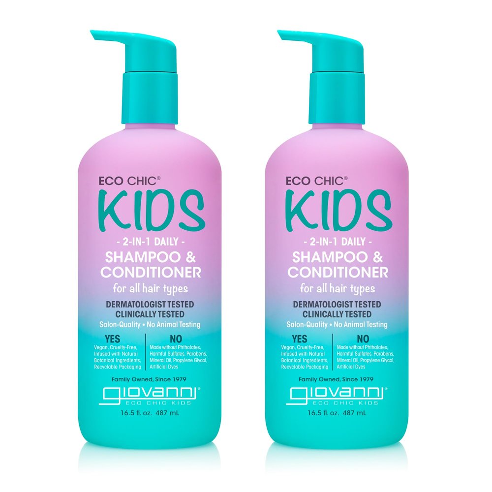 Eco Chic KIDs 2 In 1 Shampoo & Conditioner - Kids Shampoo And Conditioner, 2 In 1 Shampoo And Conditioner, For All Hair Types, Salon Quality, Gentle Formula, Vegan - 16.5 Fl Oz (Pack of 2)