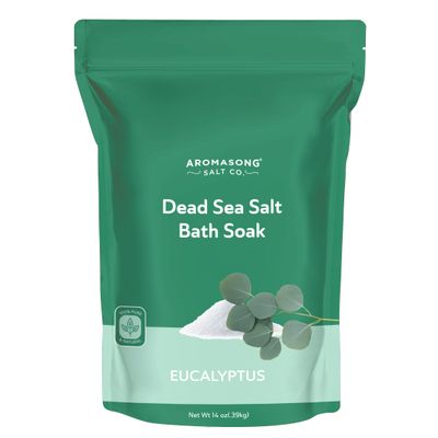Aromasong Dead Sea Salt - Fine Grain Spa Bath Salt Eucalyptus Scent 14 Oz  100% Pure & Natural - Soak for Women & Men for Skin Issues and to Relax Tired Muscles