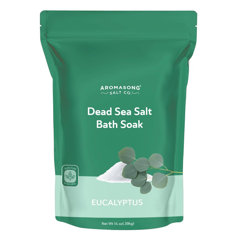 Aromasong Dead Sea Salt - Fine Grain Spa Bath Salt Eucalyptus Scent 14 Oz  100% Pure & Natural - Soak for Women & Men for Skin Issues and to Relax Tired Muscles