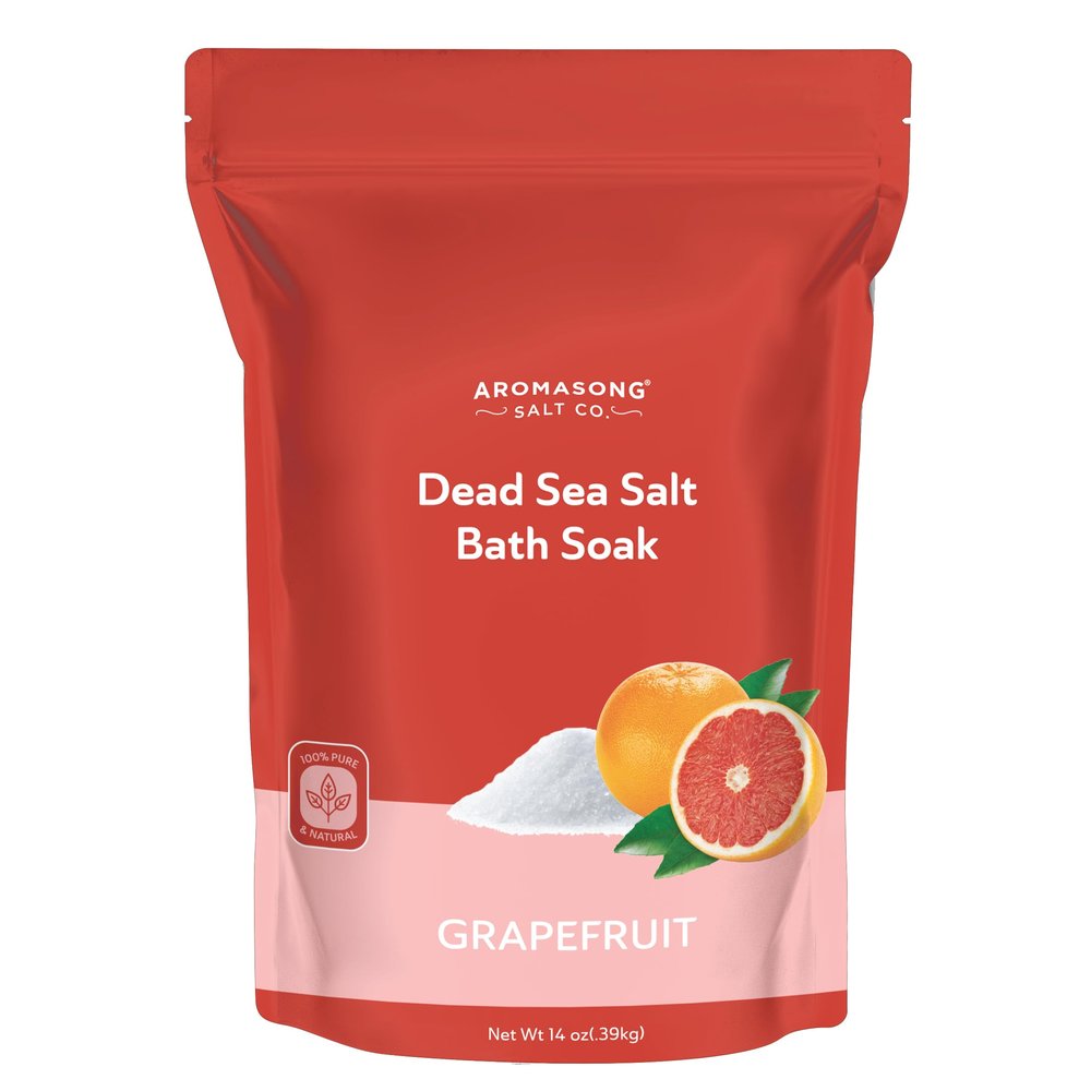 Aromasong Dead Sea Salt - Fine Grain Spa Salt Grapefruit Scent 14 Oz  7 Uses Per Pack - Pure & Natural - Used for Body wash Scrub - Soak for Women & Men for Skin Issues and to Relax Tired Muscles