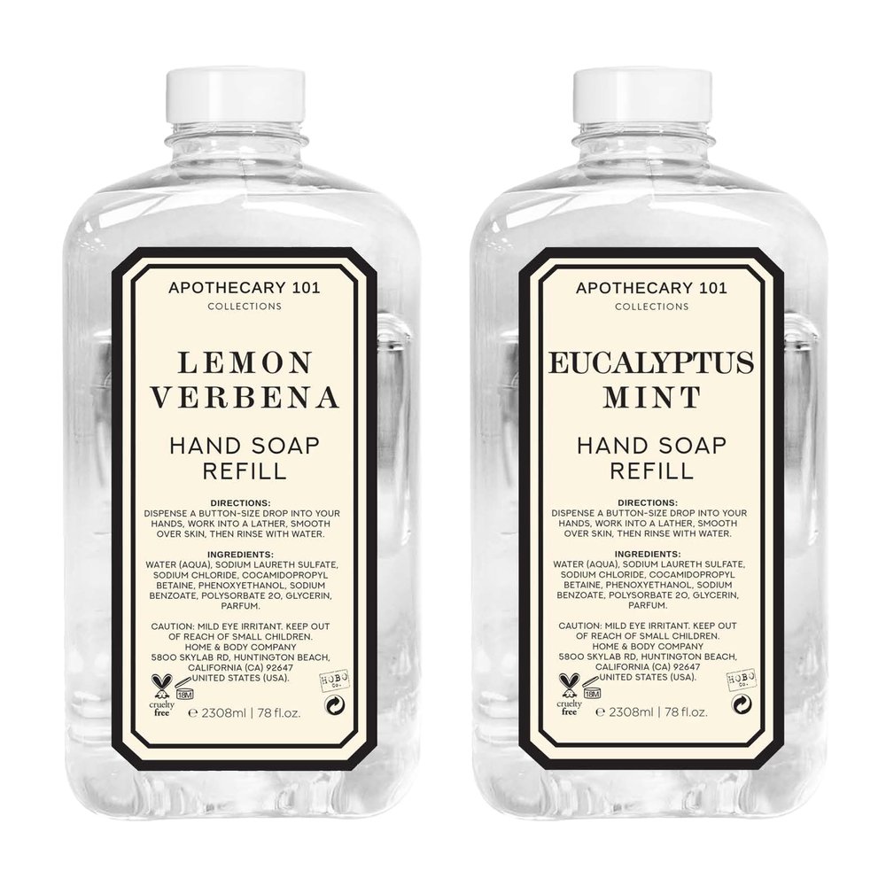 Apothecary 101 Collections | Hand Soap Refill | Home and Body Company | 78oz x 2 | Lemon Verbena & Eucalyptus Mint