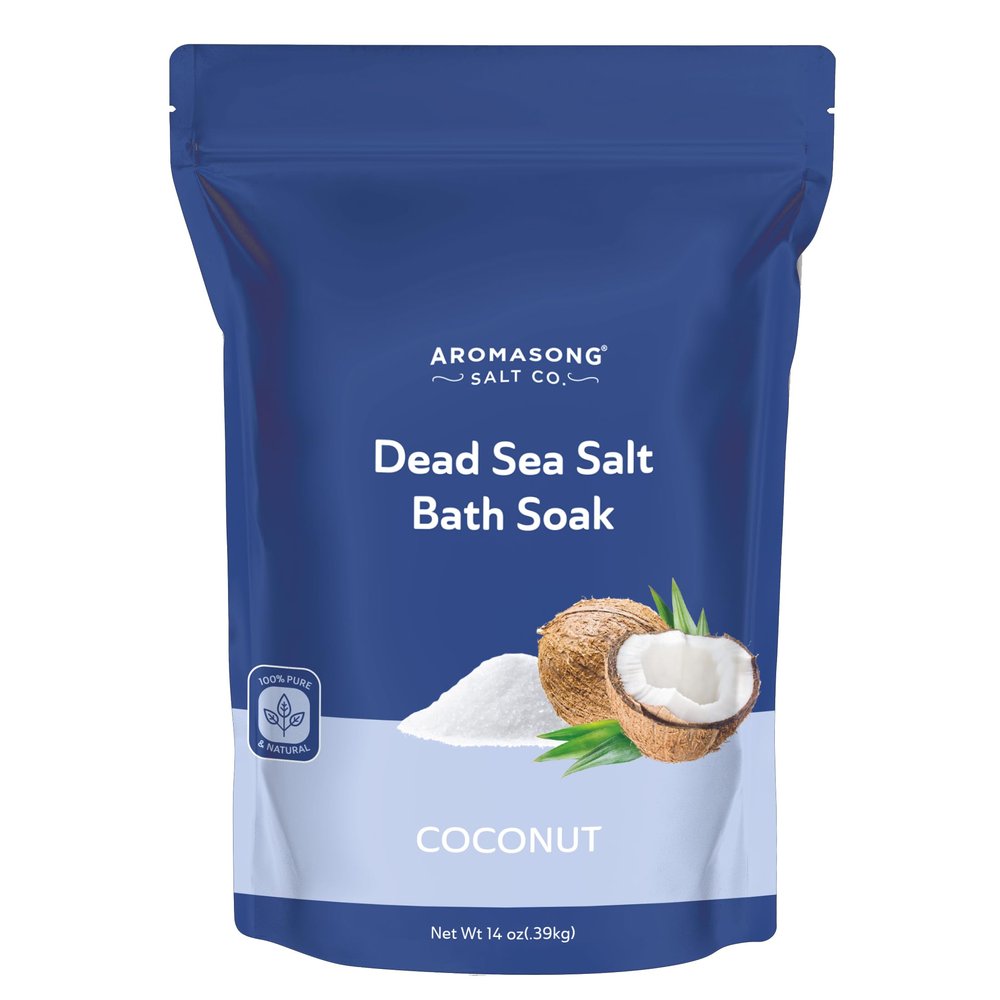 Aromasong Dead Sea Salt - Fine Grain Spa Bath Salt Coconut Scent 14 Oz 100% Pure & Natural - Soak for Women & Men