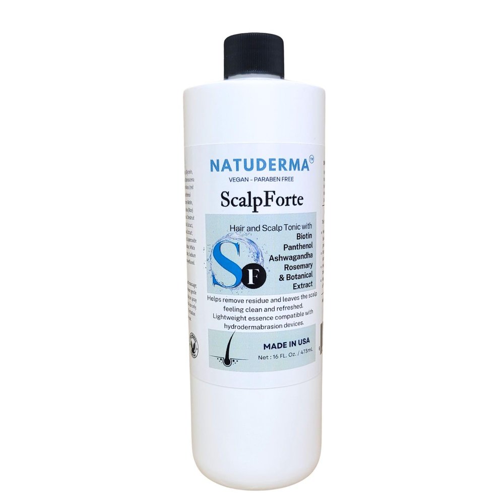 Natuderma Scalpforte Hair and Scalp Tonic with Biotin & Panthenol for Thicker-Looking Hair, Serum for Hydrodermabrasion Machine to Cleanse, Hydrate and Moisturize the Scalp (16 Oz)