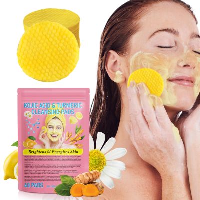 40 Count Koji Acid and Turmeric Cleansing Pads, Turmeric Kojic Acid Exfoliating Pads, Turmeric Kojic Pads, Natural Turmeric Face Cleansing Pads Cosmetic Spa sponges for Facial Cleansing, Makeup(40)