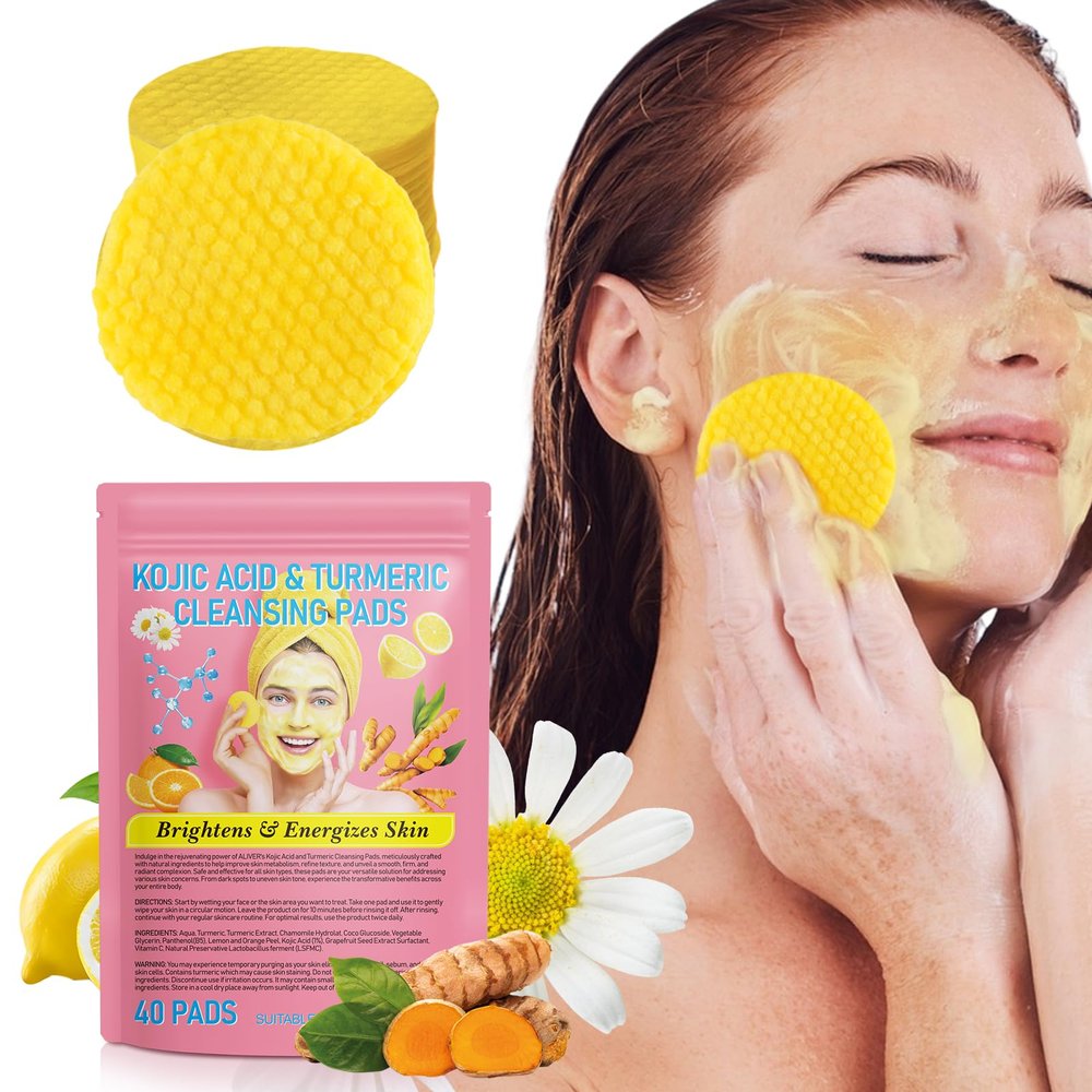 40 Count Koji Acid and Turmeric Cleansing Pads, Turmeric Kojic Acid Exfoliating Pads, Turmeric Kojic Pads, Natural Turmeric Face Cleansing Pads Cosmetic Spa sponges for Facial Cleansing, Makeup(40)