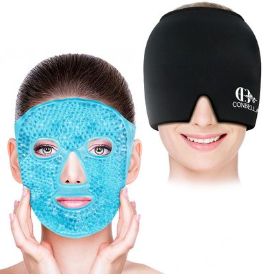 Boundle of CONBELLA Cold Face Eye Masks Ice Face Mask Hot Cold Compress For Dark Circles and Migraine Relief Cap